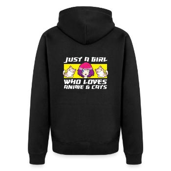 Nur ein Mädchen, das Anime und Katzen liebt - Unisex Premium Bio Zip Hoodie - Schwarz - Hinten - Nico (187cm)