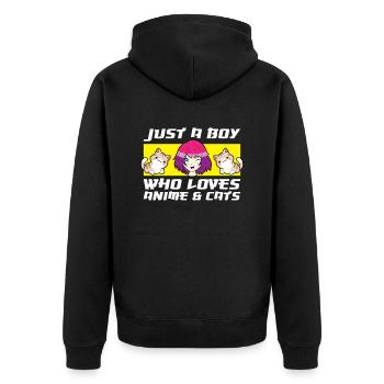 Nur ein Junge, der Anime und Katzen liebt - Unisex Premium Bio Zip Hoodie - Schwarz - Hinten - Nico (187cm)
