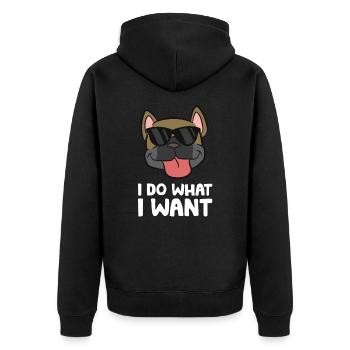 Coole Französische Bulldogge Ich mache, was ich - Unisex Premium Bio Zip Hoodie - Schwarz - Hinten - Nico (187cm)