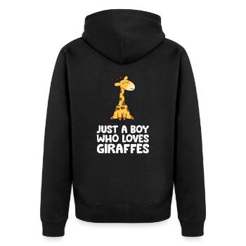 Nur ein Junge, der Giraffen liebt - Unisex Premium Bio Zip Hoodie - Schwarz - Hinten - Nico (187cm)
