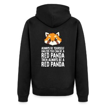 Roter Panda Sei immer du selbst, außer du kannst - Unisex Premium Bio Zip Hoodie - Schwarz - Hinten - Nico (187cm)