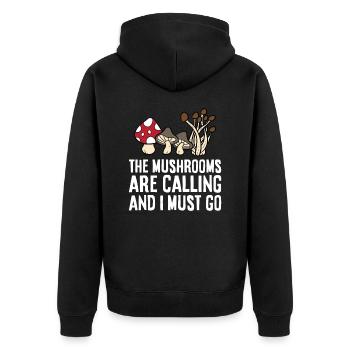 Pilzsaison Die Pilze rufen und ich muss gehen - Unisex Premium Bio Zip Hoodie - Schwarz - Hinten - Nico (187cm)