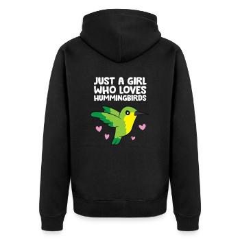 Nur ein Mädchen, das Kolibris liebt - Unisex Premium Bio Zip Hoodie - Schwarz - Hinten - Nico (187cm)