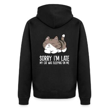 Sorry I'm Late My Cat Was Sleeping On Me Kitten - Unisex Premium Organic Zip Hoodie - black - Back - Nico (187cm)