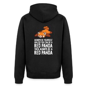 Roter Panda Sei immer du selbst, außer du kannst - Unisex Premium Bio Zip Hoodie - Schwarz - Hinten - Nico (187cm)