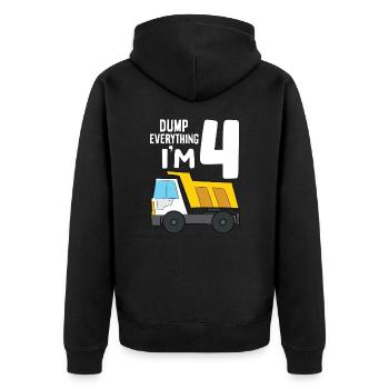 Dump Truck 4th Birthday Dump Everything I'm 4 - Unisex Premium Bio Zip Hoodie - Schwarz - Hinten - Nico (187cm)