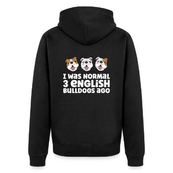 Ich war normal 3 Englische Bulldoggen vor - Unisex Premium Bio Zip Hoodie - Schwarz - Hinten - Nico (187cm)