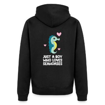 Nur ein Junge, der Seepferdchen liebt - Unisex Premium Bio Zip Hoodie - Schwarz - Hinten - Nico (187cm)