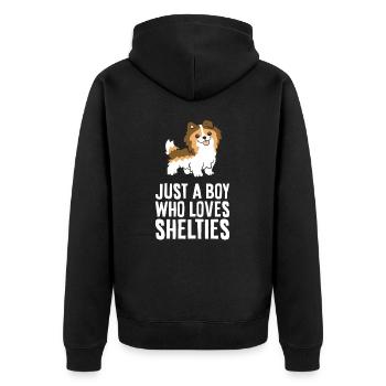 Just a Boy Who Loves Shelties - Unisex Premium Organic Zip Hoodie - black - Back - Nico (187cm)