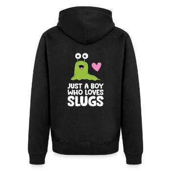 Just a Boy Who Loves Slugs - Unisex Premium Organic Zip Hoodie - black - Back - Nico (187cm)