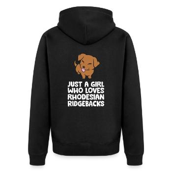 Just a Girl Who Loves Rhodesian Ridgebacks - Unisex Premium Bio Zip Hoodie - Schwarz - Hinten - Nico (187cm)
