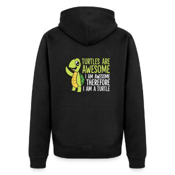 Schildkröten sind fantastisch. Ich bin - Unisex Premium Bio Zip Hoodie - Schwarz - Hinten - Nico (187cm)