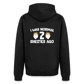 I Was Normal 2 Shelties Ago - Unisex Premium Organic Zip Hoodie - black - Back - Nico (187cm)