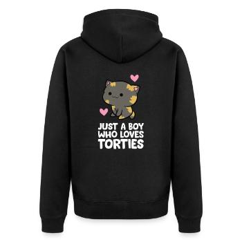 Nur ein Junge, der Schildkröten liebt - Unisex Premium Bio Zip Hoodie - Schwarz - Hinten - Nico (187cm)