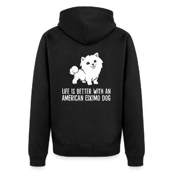 Life Is Better With An American Eskimo Dog - Unisex Premium Organic Zip Hoodie - black - Back - Nico (187cm)