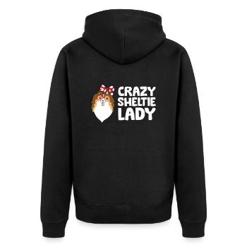 Sheltie Dog Mom Crazy Sheltie Lady - Unisex Premium Bio Zip Hoodie - Schwarz - Hinten - Nico (187cm)
