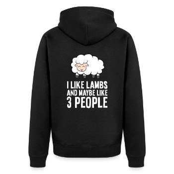 I Like Lambs And Maybe Like 3 People - Unisex Premium Bio Zip Hoodie - Schwarz - Hinten - Nico (187cm)