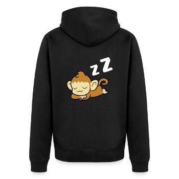 Schlafender Affe Pyjama Lazy Monkey - Unisex Premium Bio Zip Hoodie - Schwarz - Hinten - Nico (187cm)