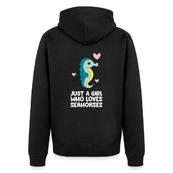 Nur ein Mädchen, das Seepferdchen liebt - Unisex Premium Bio Zip Hoodie - Schwarz - Hinten - Nico (187cm)