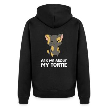 Tortie-Katzenbesitzer Fragen Sie mich nach meiner - Unisex Premium Bio Zip Hoodie - Schwarz - Hinten - Nico (187cm)