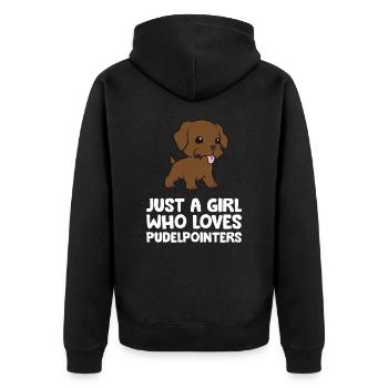 Just a Girl Who Loves Pudelpointers - Unisex Premium Bio Zip Hoodie - Schwarz - Hinten - Nico (187cm)