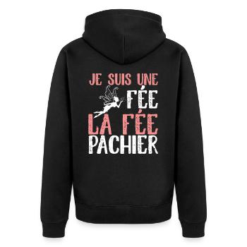 Je Suis La Fée Pas Chier Humour Fête Des Mères - Veste à capuche bio Premium Unisexe - noir - Dos - Nico (187cm)