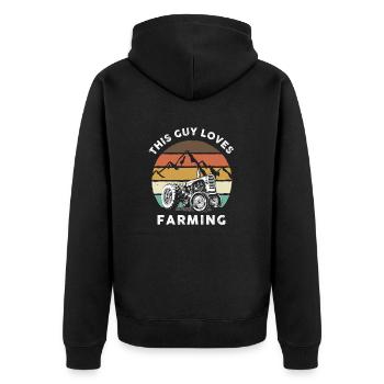 This Guy Loves Farming I Lustig Landwirt - Unisex Premium Bio Zip Hoodie - Schwarz - Hinten - Nico (187cm)