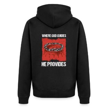 Là où Dieu guide, il fournit I Jésus verset biblique - Veste à capuche bio Premium Unisexe - noir - Dos - Nico (187cm)