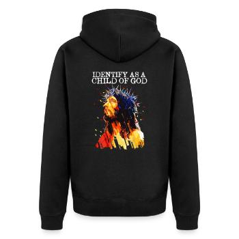 Identify As A Child Of God I Jesus Bibel Vers - Unisex Premium Bio Zip Hoodie - Schwarz - Hinten - Nico (187cm)
