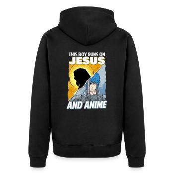 This Boy Runs On Jesus And Anime I Kawaii Otaku - Unisex Premium Bio Zip Hoodie - Schwarz - Hinten - Nico (187cm)