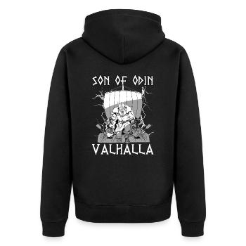 Son Of Odin Valhalla I Viking Ship Warrior - Unisex Premium Bio Zip Hoodie - Schwarz - Hinten - Nico (187cm)