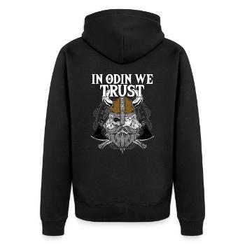 In Odin we trust I Walhalla Wikinger - Unisex Premium Bio Zip Hoodie - Schwarz - Hinten - Nico (187cm)