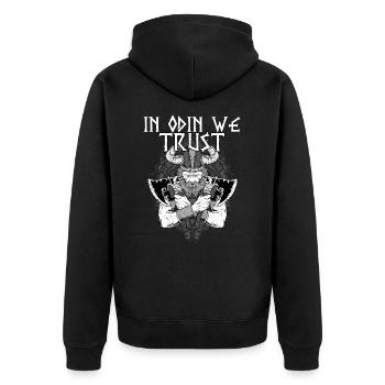 In Odin we trust I Nordic Mythology Viking - Unisex Premium Bio Zip Hoodie - Schwarz - Hinten - Nico (187cm)