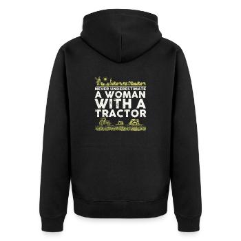 Never underestimate a Woman with a Tractor - Unisex Premium Bio Zip Hoodie - Schwarz - Hinten - Nico (187cm)