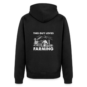 This Guy Loves Farming I Lustig Landwirt - Unisex Premium Bio Zip Hoodie - Schwarz - Hinten - Nico (187cm)
