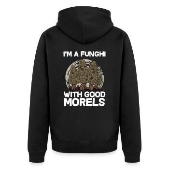 I'm a Funghi with good Morels I Schwammerlsucher - Unisex Premium Bio Zip Hoodie - Schwarz - Hinten - Nico (187cm)