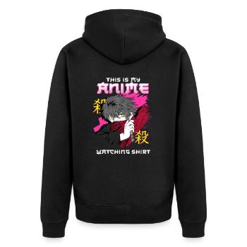 This Is My Anime Watching Shirt I Kawaii Otaku - Unisex Premium Bio Zip Hoodie - Schwarz - Hinten - Nico (187cm)