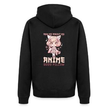 Ask Me About My Anime Body Pillow I Chibi Girl - Unisex Premium Bio Zip Hoodie - Schwarz - Hinten - Nico (187cm)