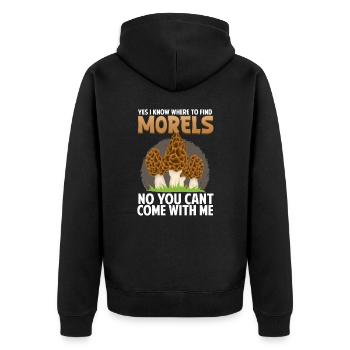Yes I Know Where To Find Good Morels I Schwammerl - Unisex Premium Bio Zip Hoodie - Schwarz - Hinten - Nico (187cm)