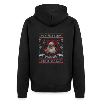 Drink Beer Hail Santa I Baphomet Death Metal - Unisex Premium Bio Zip Hoodie - Schwarz - Hinten - Nico (187cm)