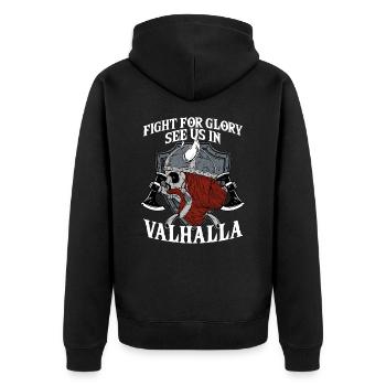 Fight For Glory See Us In Valhalla I Mythologie - Unisex Premium Bio Zip Hoodie - Schwarz - Hinten - Nico (187cm)