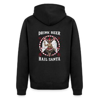 Drink Beer Hail Santa I Baphomet Death Metal - Unisex Premium Bio Zip Hoodie - Schwarz - Hinten - Nico (187cm)