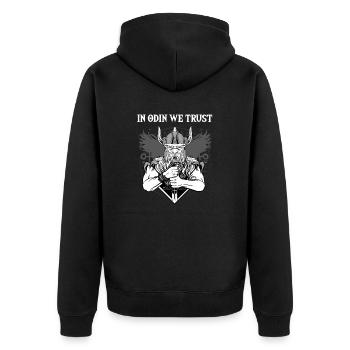 VIKING2 IN ODIN WE TRUST Kopie - Unisex Premium Bio Zip Hoodie - Schwarz - Hinten - Nico (187cm)