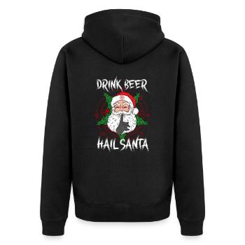Drink Beer Hail Santa I Baphomet Death Metal - Unisex Premium Bio Zip Hoodie - Schwarz - Hinten - Nico (187cm)