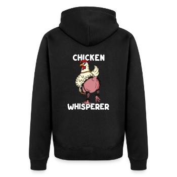 front 94781611242458619 - Unisex Premium Bio Zip Hoodie - Schwarz - Hinten - Nico (187cm)