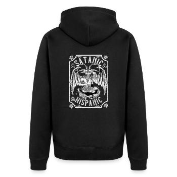 front 43171603190464907 - Unisex Premium Bio Zip Hoodie - Schwarz - Hinten - Nico (187cm)