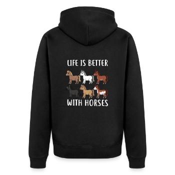 HORSESPACKLIFEISBETTERWITHHORSES - Unisex Premium Organic Zip Hoodie - black - Back - Nico (187cm)