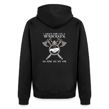 front 41401662293039481 - Unisex Premium Bio Zip Hoodie - Schwarz - Hinten - Nico (187cm)