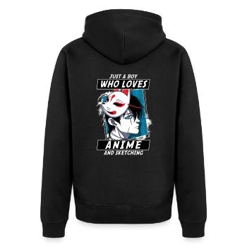 ANIME BOYS4 JUSTABOYWHOLOVESANIMEANDKSETCHING - Unisex Premium Organic Zip Hoodie - black - Back - Nico (187cm)