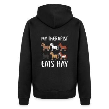 HORSESPACKMYTHERAPISTEATSHAY - Unisex Premium Organic Zip Hoodie - black - Back - Nico (187cm)